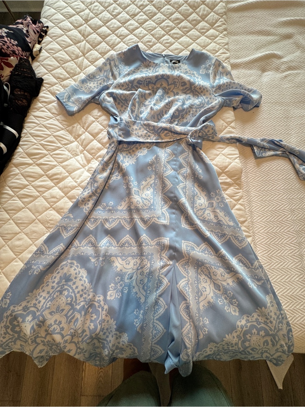 Ann Taylor Light Blue Paisley Tie-Waist Casual Dress